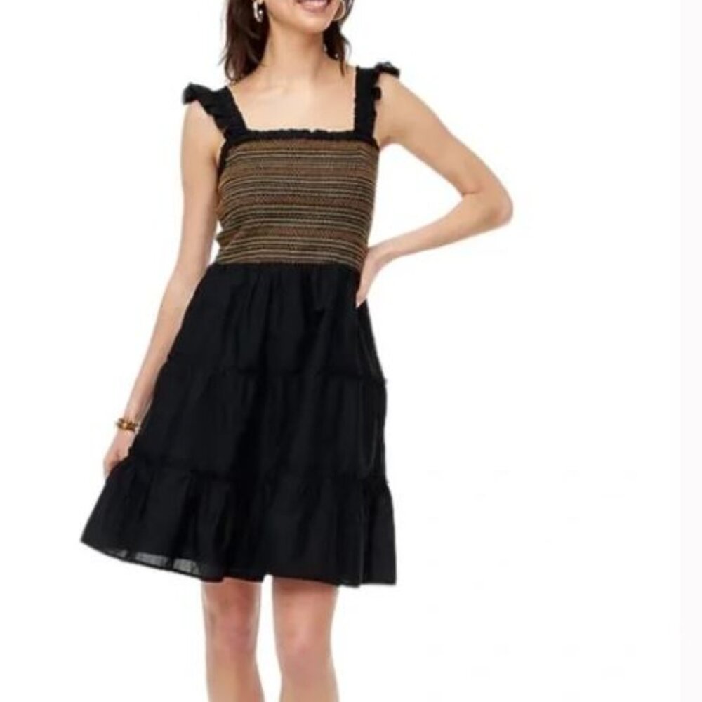 J. Crew Factory Smocked tiered mini dress Black Size M